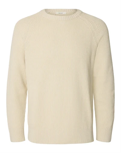 Selected - SLMBraun Rib Crew Strik - Birch